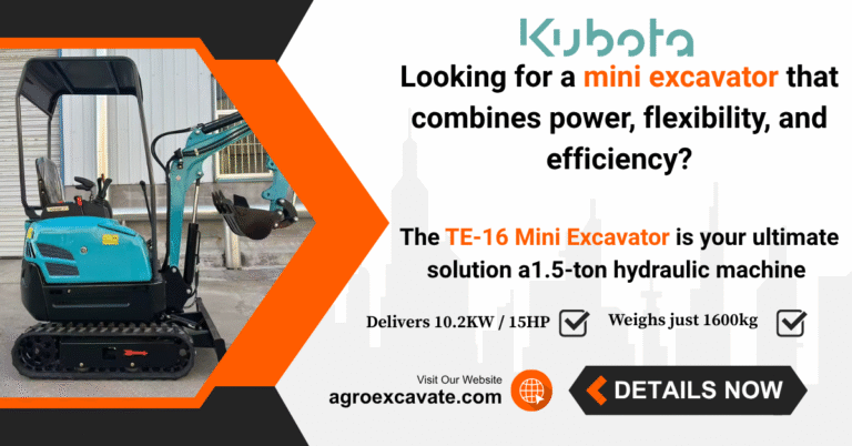 Mini Excavator TE-16 with Kubota Engine 1.5 Ton